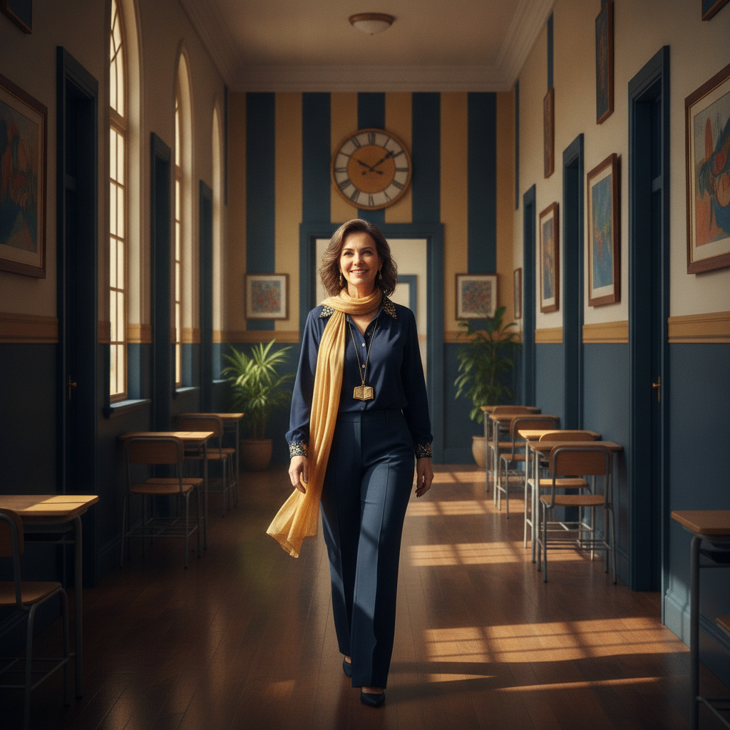 Aposentadoria de professor - professora em escola com perspectiva de aposentadoria tranquila