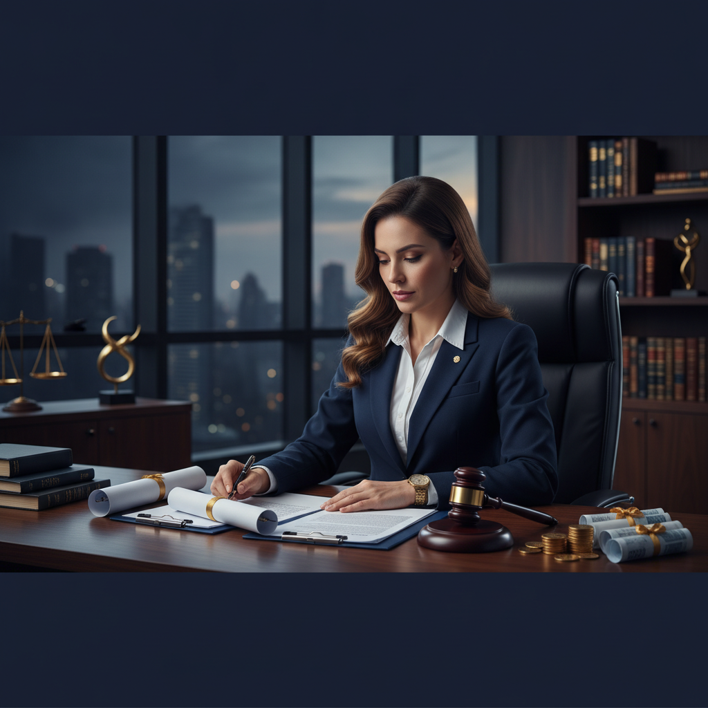 Cobranca judicial de empresa devedora - advogada analisando documentos contratuais