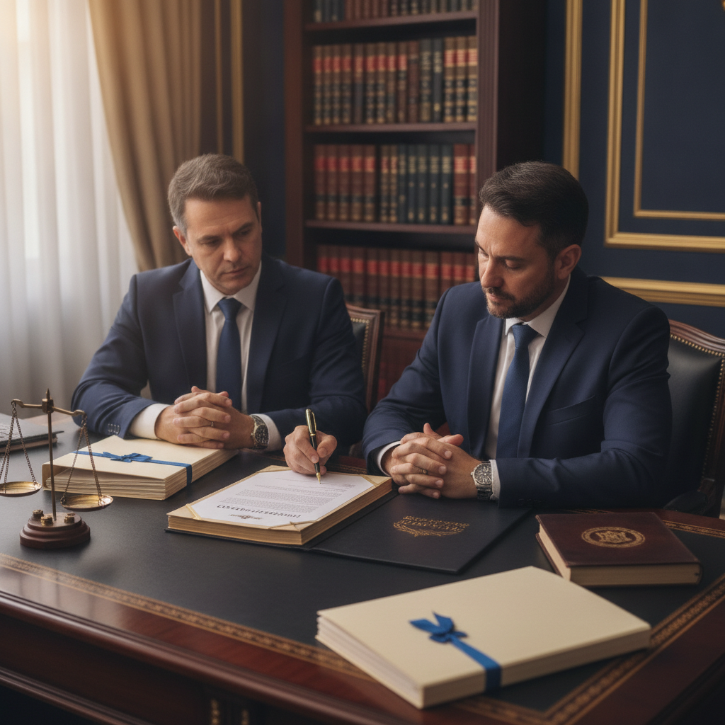 Distrato societario como fazer - socios assinando documento de encerramento de empresa em escritorio profissional