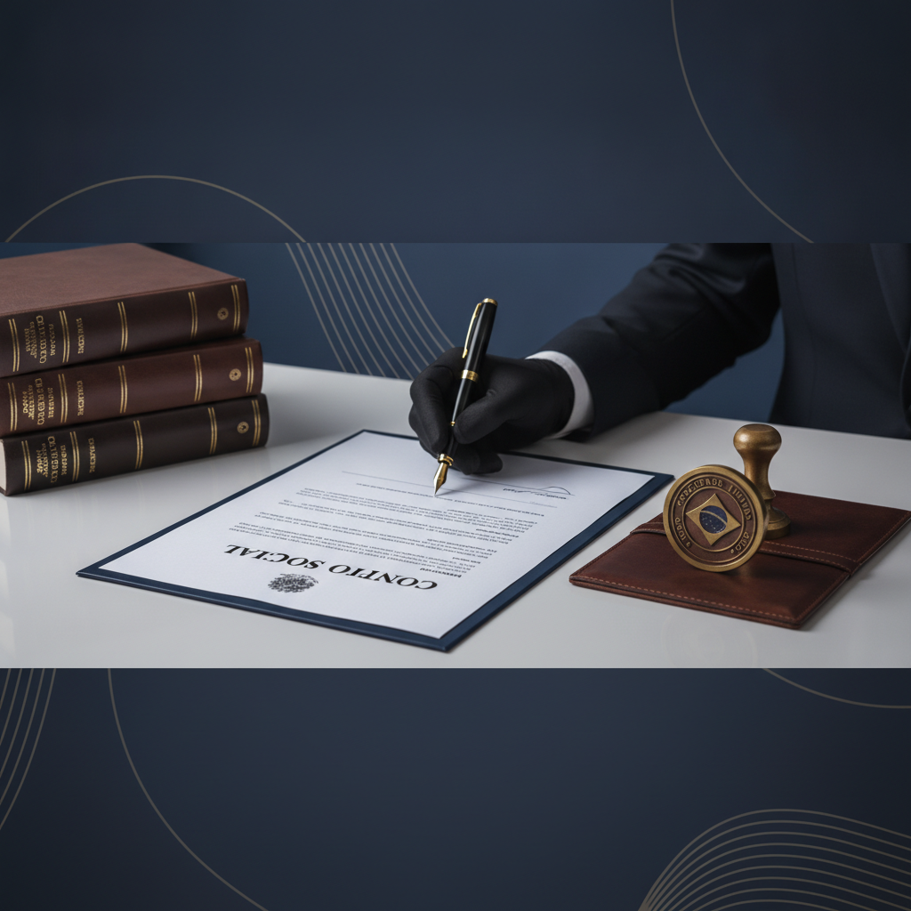 Contrato social de sociedade limitada sendo assinado em escritório jurídico