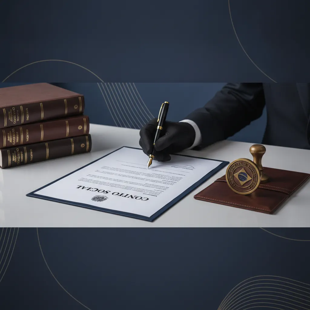 Contrato social de sociedade limitada sendo assinado em escritório jurídico