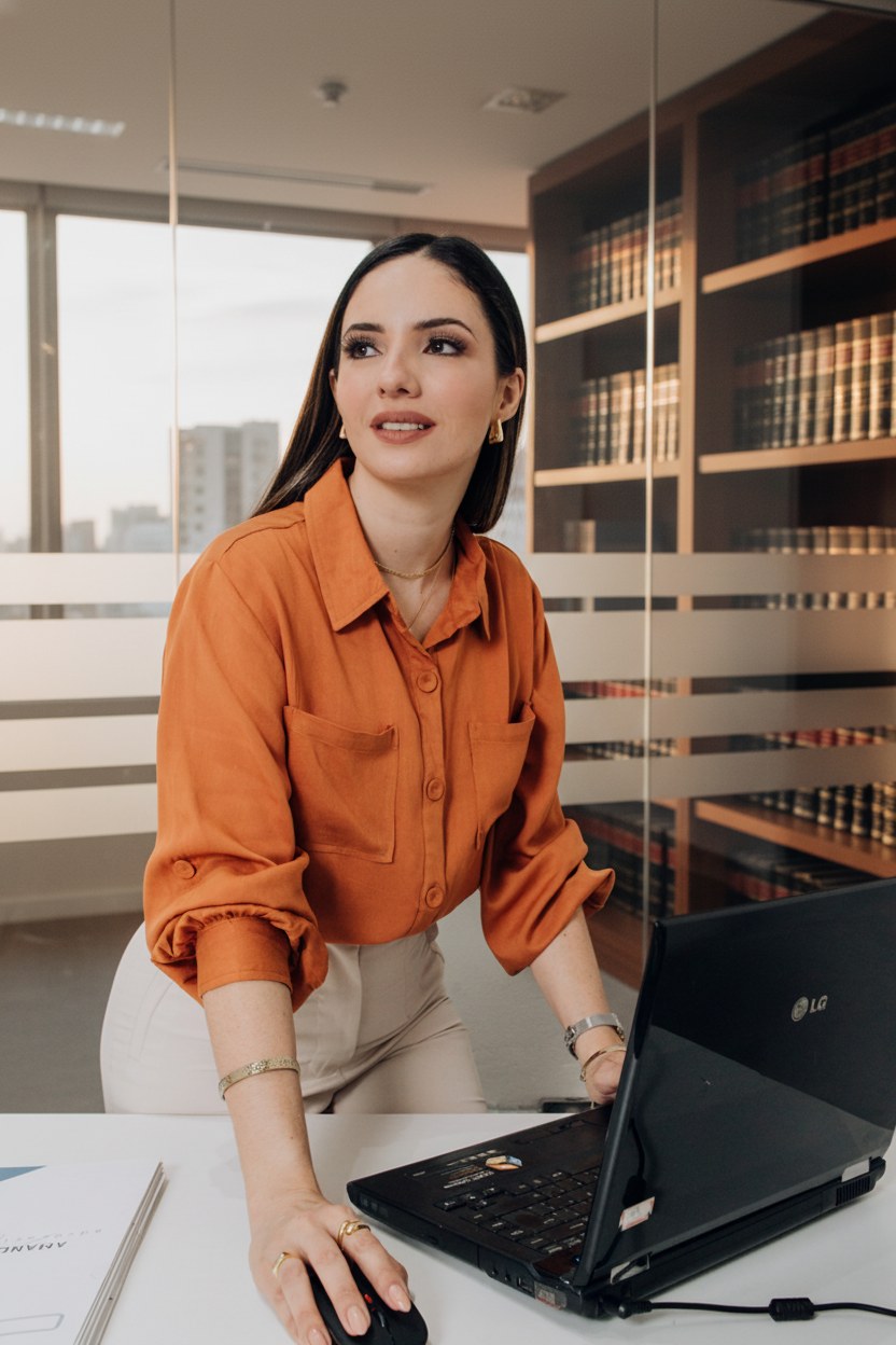 Dra. Amanda Domingues em reunião empresarial com clientes corporativos